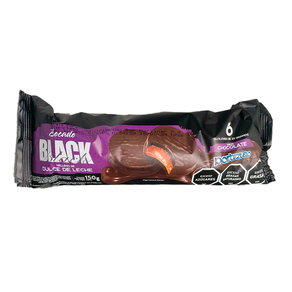 Portezuelo Alfajor Chocolate Negro Con Dulce De Leche Pack x 6